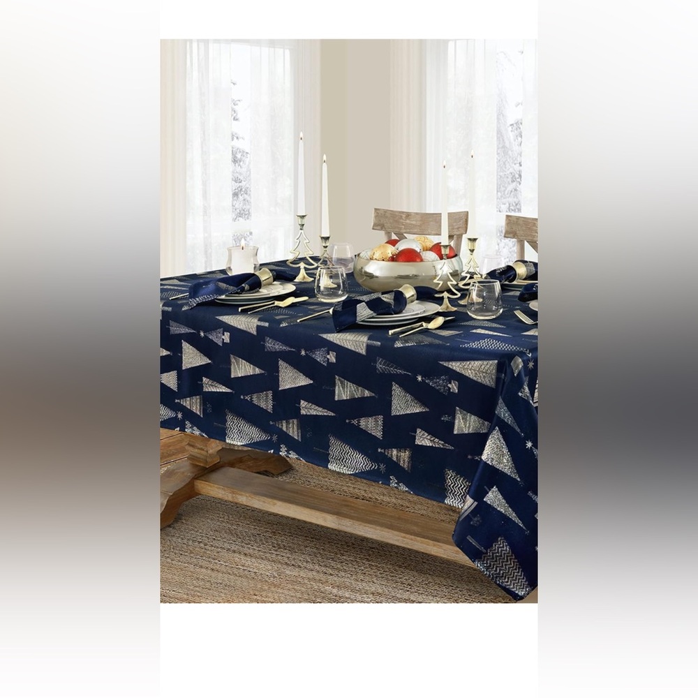 Newbridge Navy Blue and Silver Christmas Tree Tablecloth